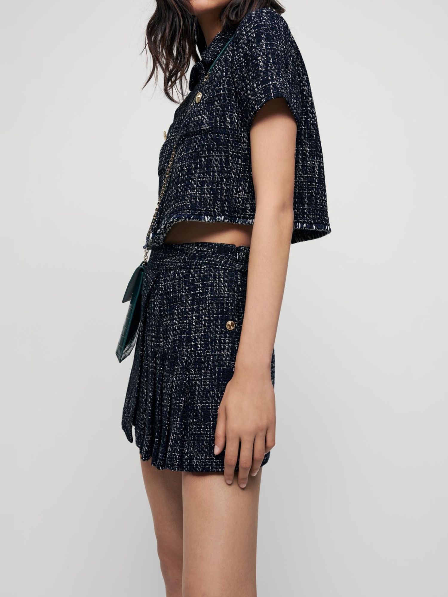 Short trompe-l'œil plissé façon tweed