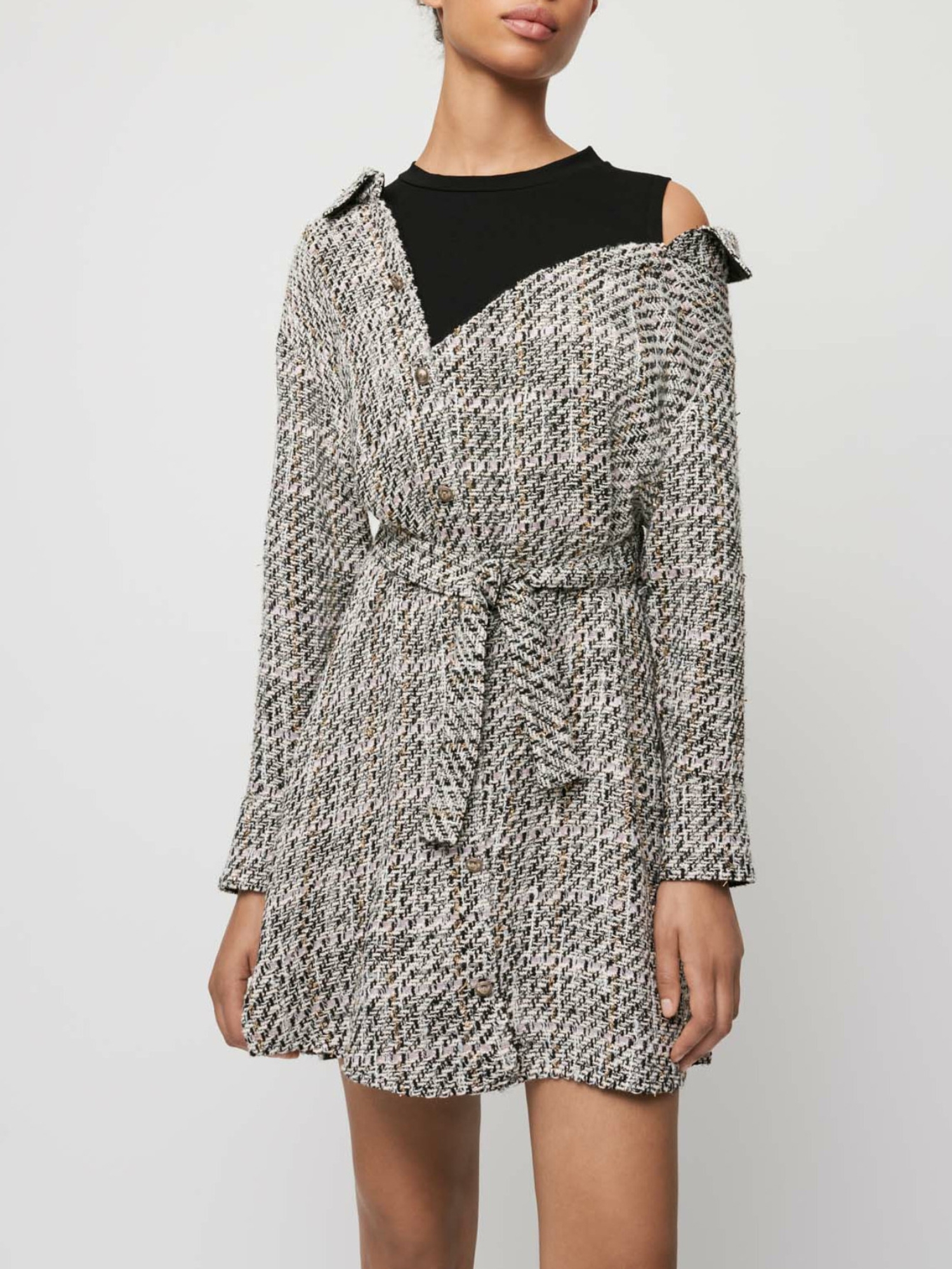 Trompe-l'oeil tweed shirt dress